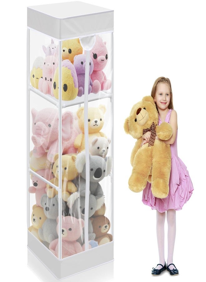 Colingmill 2-tier Plush Toy Stuffed Animal Storage Organizer with Zippered Large Stuffed Toy Holder PVC Waterproof Dustproof Cover 47. 2 Inch Stuff Animal Organizer Holder for Nursery (White) - Image 1